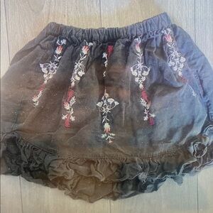 Floral Embroidered Kids Skirt - Black